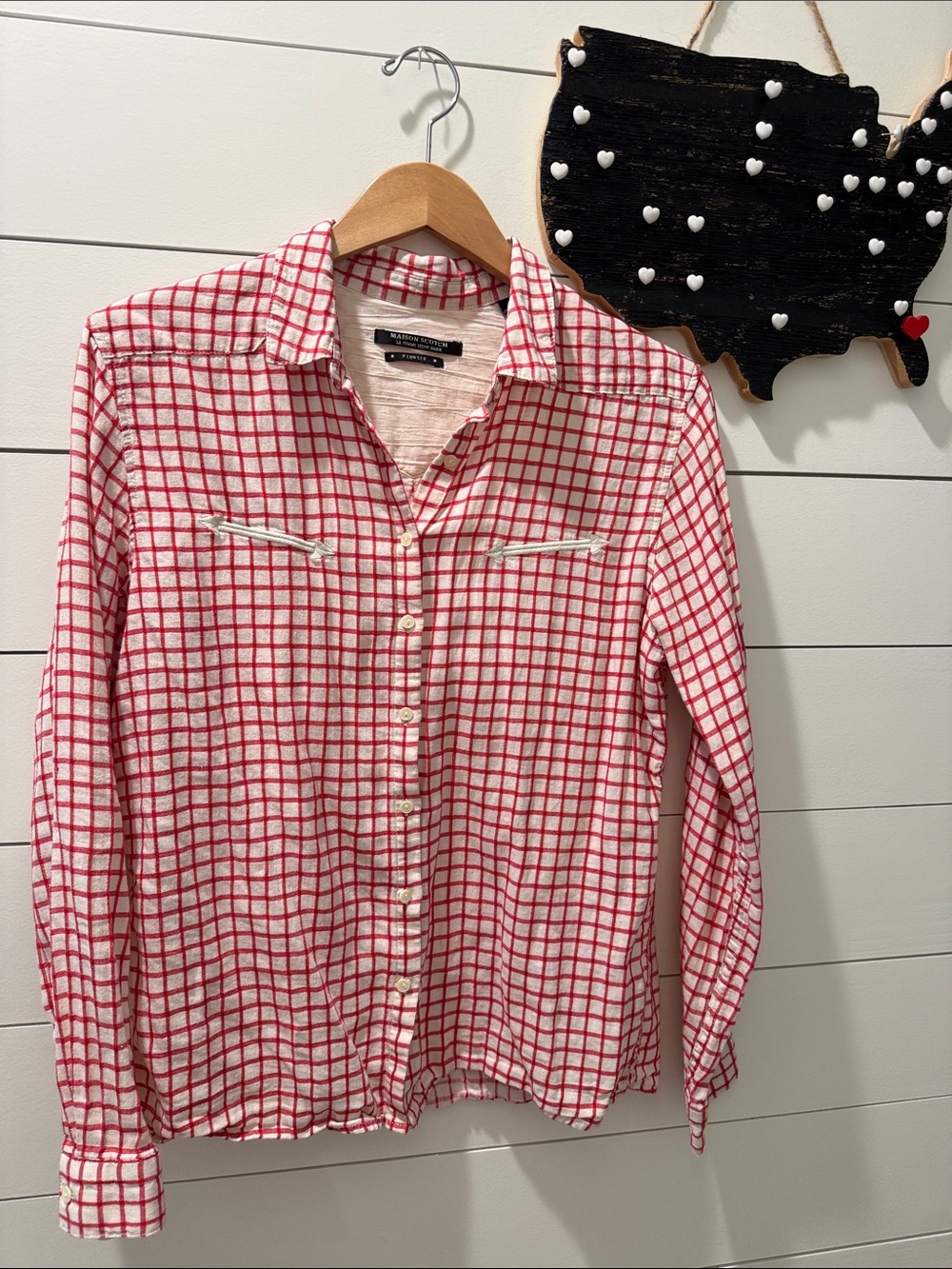 Scotch & Soda Red White Checked Western Button Up Blouse  Sz 2 Medium